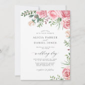 Invitation Roses roses rose aquarelle florale élégant mariage (Devant)