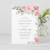 Invitation Roses roses rose aquarelle florale élégant mariage (Debout devant)