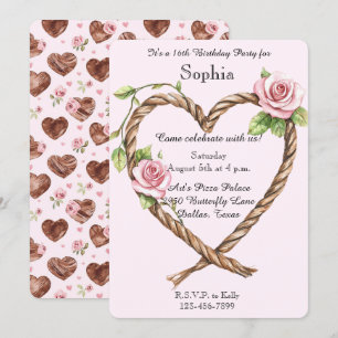 Invitation Roses roses rose Coeur floral 16e anniversaire