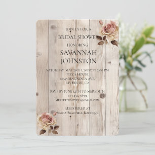 Invitation Roses roses rose crème Bois blanc Douche nuptiale