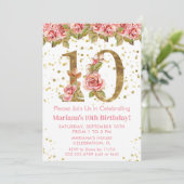 Invitation Roses roses rose Floral 10e fête d'anniversaire (Debout devant)