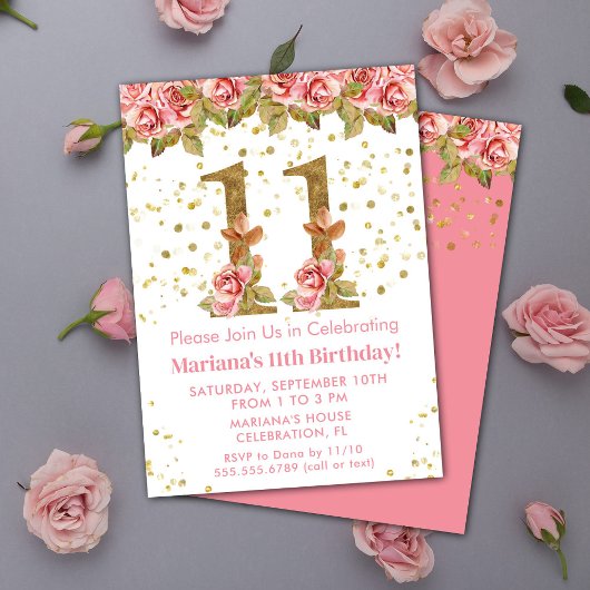 Invitation Roses roses rose Floral 11e fête d'anniversaire