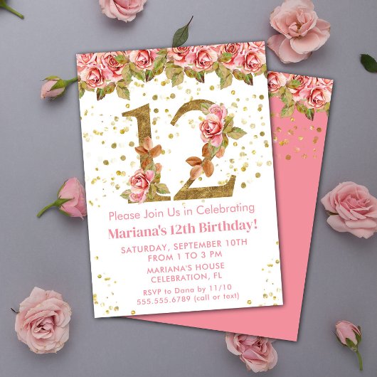 Invitation Roses roses rose Floral 12e fête d'anniversaire