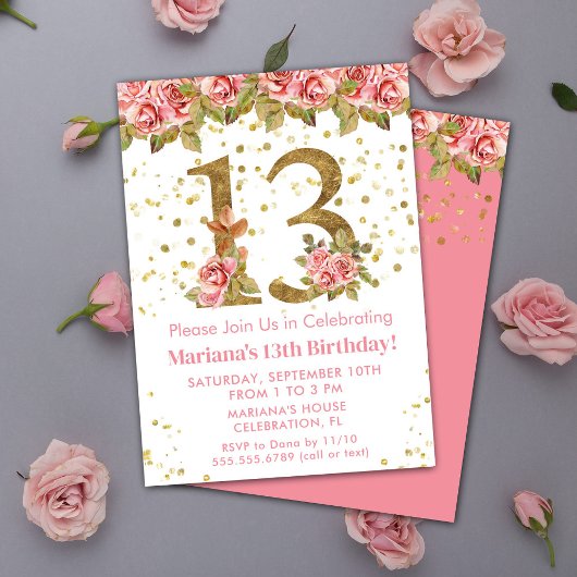 Invitation Roses roses rose Floral 13e fête d'anniversaire