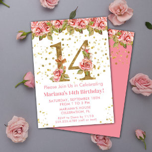 Invitation Roses roses rose Floral 14e fête d'anniversaire
