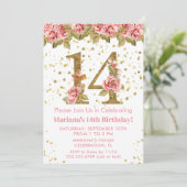 Invitation Roses roses rose Floral 14e fête d'anniversaire (Debout devant)