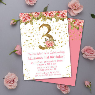 Invitation Roses roses rose Floral 3e fête d'anniversaire