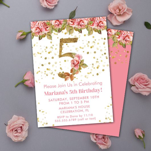 Invitation Roses roses rose Floral 5e fête d'anniversaire