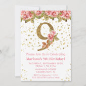 Invitation Roses roses rose Floral 9e fête d'anniversaire (Devant)