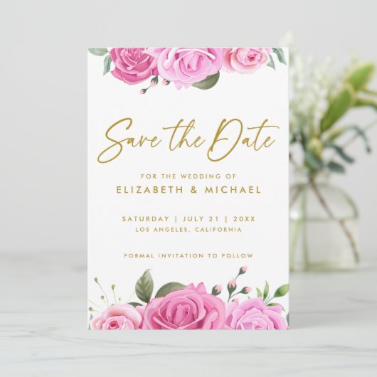 Invitation Roses Roses Rose Mariage Enregistrer La Date Invit (Debout devant)