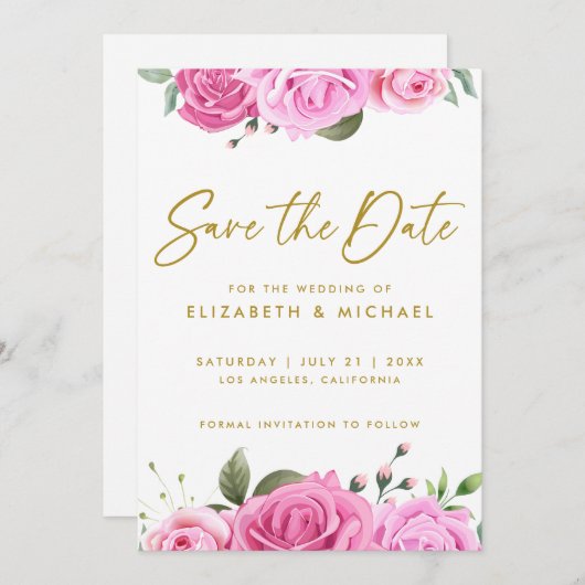 Invitation Roses Roses Rose Mariage Enregistrer La Date Invit (Devant / Derrière)