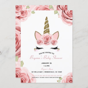 Invitation Roses roses rose Parties scintillant or Unicorn Ba