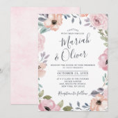 Invitation Roses roses rose poussiéreuses Mariage floral mi-é (Devant / Derrière)