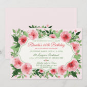 Invitation Roses roses roses Aquarelle dames 60e anniversaire (Devant / Derrière)