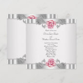 Invitation Roses Roses Roses Argent Blanc Rose Élégant Mariag (Devant / Derrière)