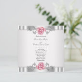 Invitation Roses Roses Roses Argent Blanc Rose Élégant Mariag (Debout devant)