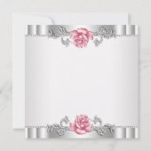 Invitation Roses Roses Roses Argent Blanc Rose Élégant Mariag (Dos)