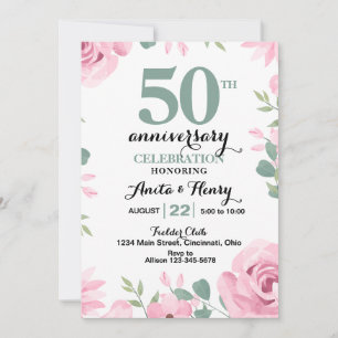 Invitation Roses roses roses avec texte vert sauge anniversai
