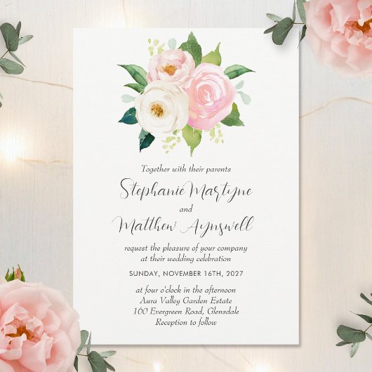 Invitation Roses roses roses blanches Aquarelle moderne Maria
