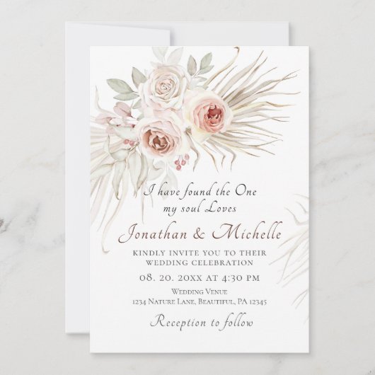 Invitation Roses roses roses blanches Boho Floral Mariage chr (Devant)