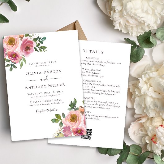 Invitation Roses roses roses blanches en un Mariage de code Q