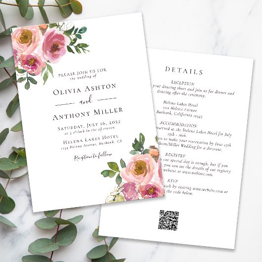Invitation Roses roses roses blanches en un Mariage de code Q