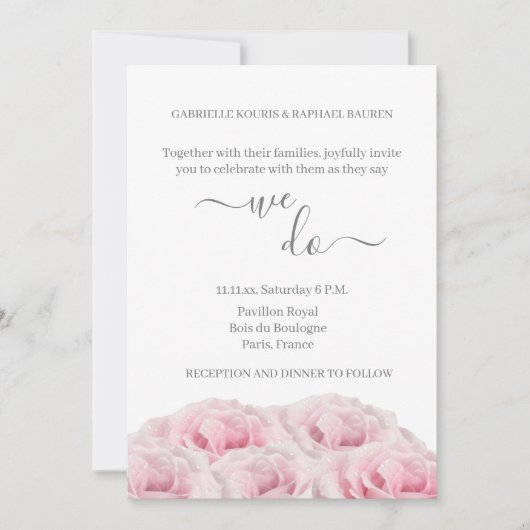 Invitation Roses Roses Roses Blanches Gris Floral Élégant Nou (Devant)