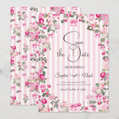 Invitation Roses roses roses Coquette Bow rayures vintage (Devant / Derrière)