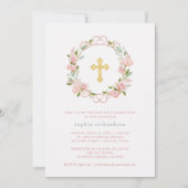 Invitation Roses roses roses Croix d'or Floral Première Saint (Devant)