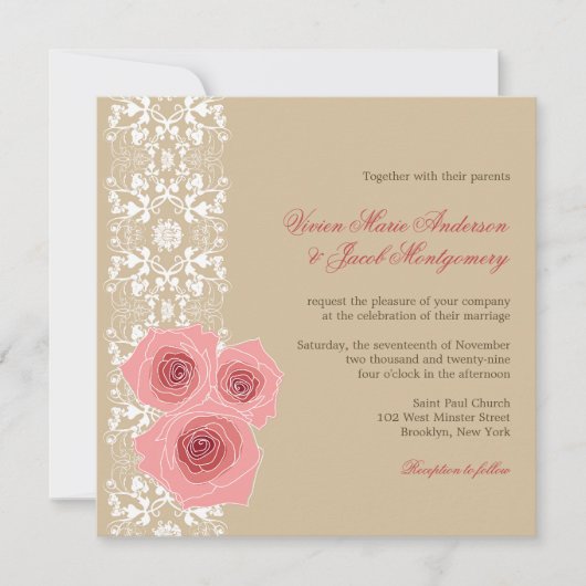 Invitation Roses roses roses Damas Mariage de dentelle Invita (Devant)
