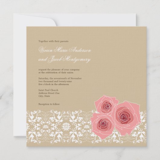 Invitation Roses roses roses Damas Mariage de dentelle Invita (Devant)