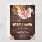 Invitation Roses Roses Roses Douces Fête des mariées en Bois  (Devant)