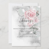 Invitation Roses roses roses élégantes et aquarelle gris (Devant)