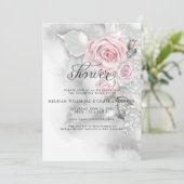 Invitation Roses roses roses élégantes et aquarelle gris (Debout devant)