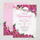 Invitation Roses roses roses élégantes Fiesta Floral Quinceañ (Devant / Derrière)