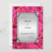 Invitation Roses roses roses et anneaux de Mariage diamant (Devant)