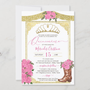 Invitation Roses roses roses et botte florale or Charro Quinc