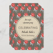 Invitation Roses roses roses et conception de houndstooth fêt (Devant / Derrière)