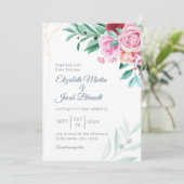 Invitation Roses roses roses et Eucalyptus Mariages florales  (Debout devant)