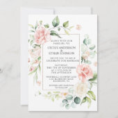 Invitation Roses roses roses et Mariage arrière rose Eucalypt (Devant)