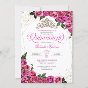 Invitation Roses roses roses et or Tiara Elegant Quinceañera