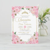 Invitation Roses roses roses et or Tiara Floral Quinceanera (Debout devant)