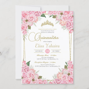 Invitation Roses roses roses et or Tiara Floral Quinceanera