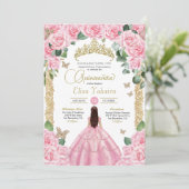 Invitation Roses roses roses et papillon d'or Quinceanera (Debout devant)