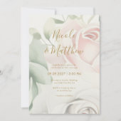 Invitation Roses roses roses et script or Mariage personnalis (Devant)