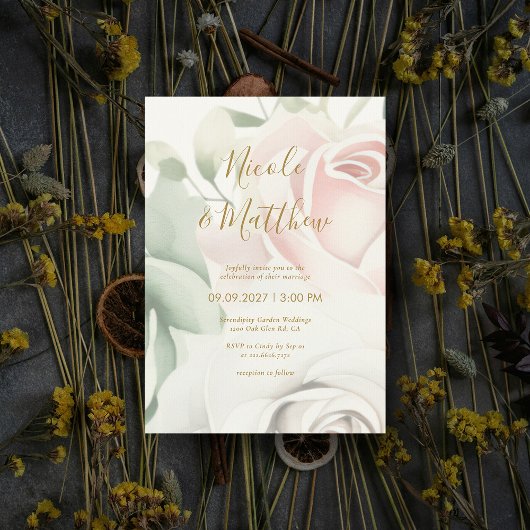 Invitation Roses roses roses et script or Mariage personnalis