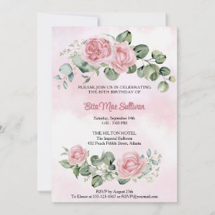 Invitation Roses roses roses fleuries et vertes 80e anniversa