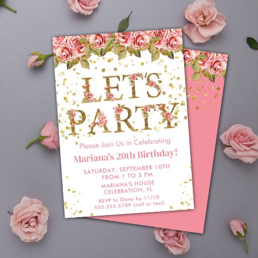 Invitation Roses roses roses florales fête d'anniversaire