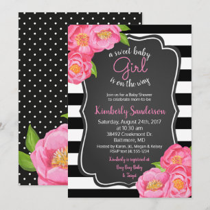 Invitation Roses roses roses Florales Fille Baby shower noir 