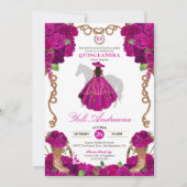 Invitation Roses roses roses Fuchsia Ouest Charro Quinceañera (Devant)